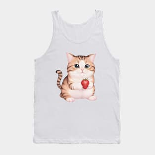 Cute Cat Holding a Strawberry Tank Top